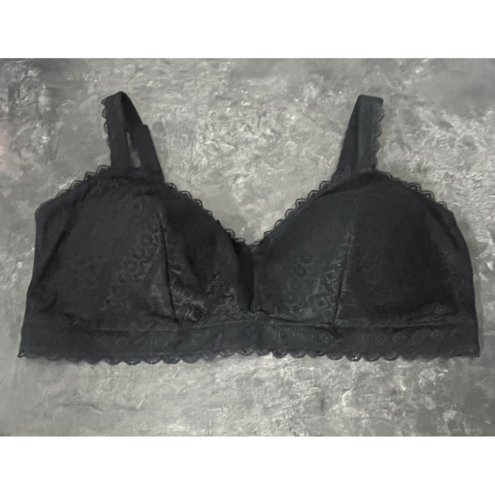 Auden Unlined Bralette Women 2X Black Lace Adjustable Straps Hook Eye NWT